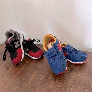 2 pairs toddler New Balance tennis shoes Size 5 and 6 red black blue yellow